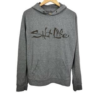 Salt Life Men's Live Salty Hoodie Gray Kangaroo Pocket Long Sleeve Medium